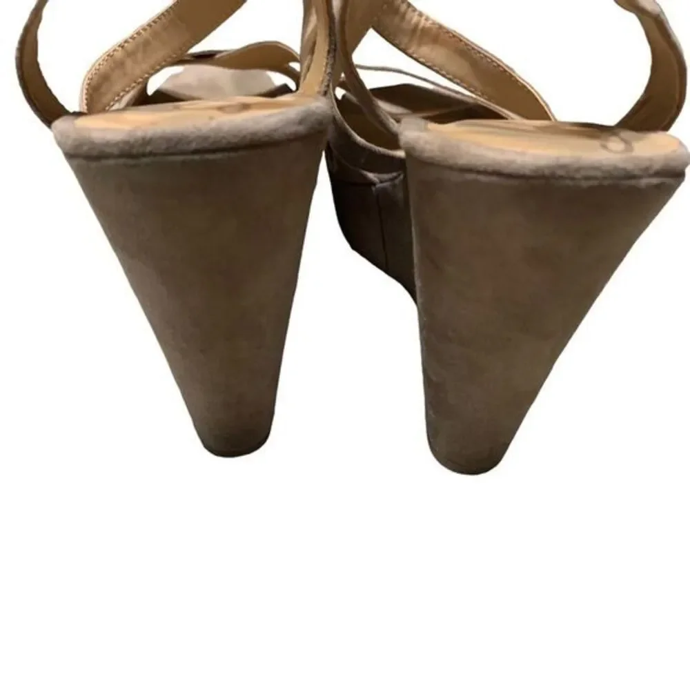 American Rag Wedge Sandals‎ Tan 6  Strappy Faux Suede Platform